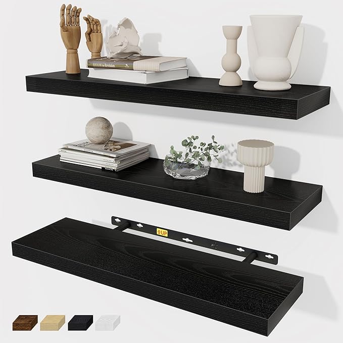 Fun Memories Black Floating Shelves Wall Shelf 24 Inch Long, Rustic Bathroom by FunMemories