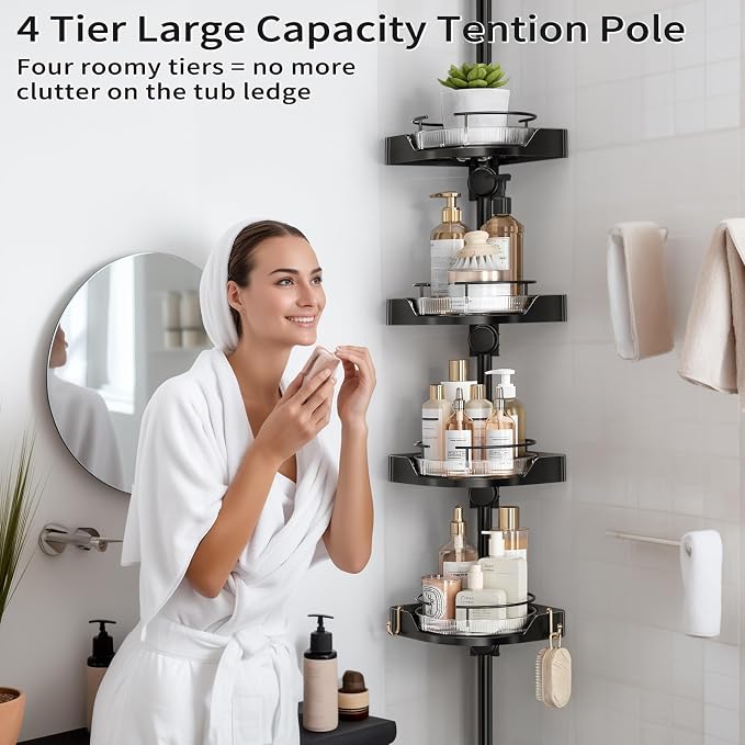 360° Rotating Corner Shower Caddy Tension Pole Organizer - Image 5