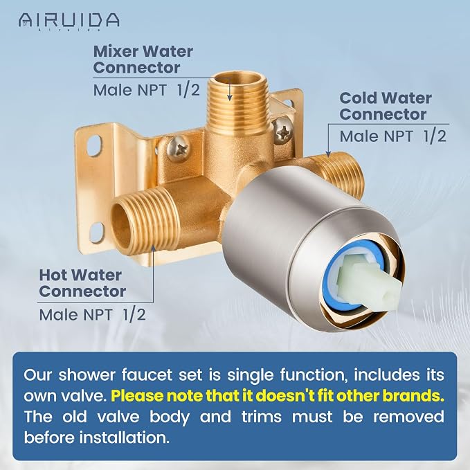 Airuida Square Single-Function Brass Faucet Shower Rough-in Valve Male Thread - Image 2