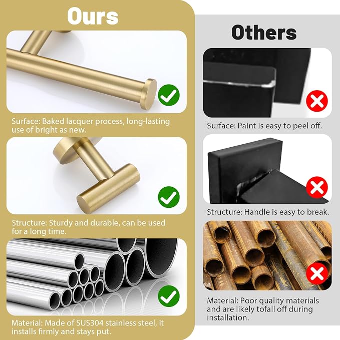 Bathroom Towel Holder Set, 6 Pieces Brushed Gold Towel Bar Bathroom Hardware - Image 4