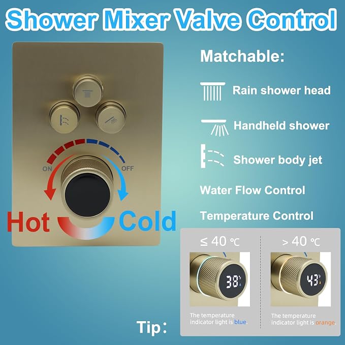 Digital Display Shower Valve Shower Valve 3 Way Shower Diverter Valve Shower - Image 4