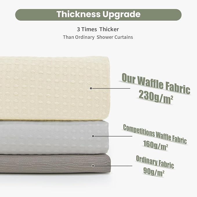 Inhousolu Fabric Shower Curtain Waffle Weave, 230 GSM Heavy Duty, Weighted Hem - Image 4