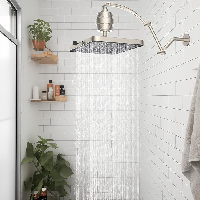 Hibbent Rain Filtered Shower Head, Solid Brass Adjustable Shower Arm Extender - Image 8