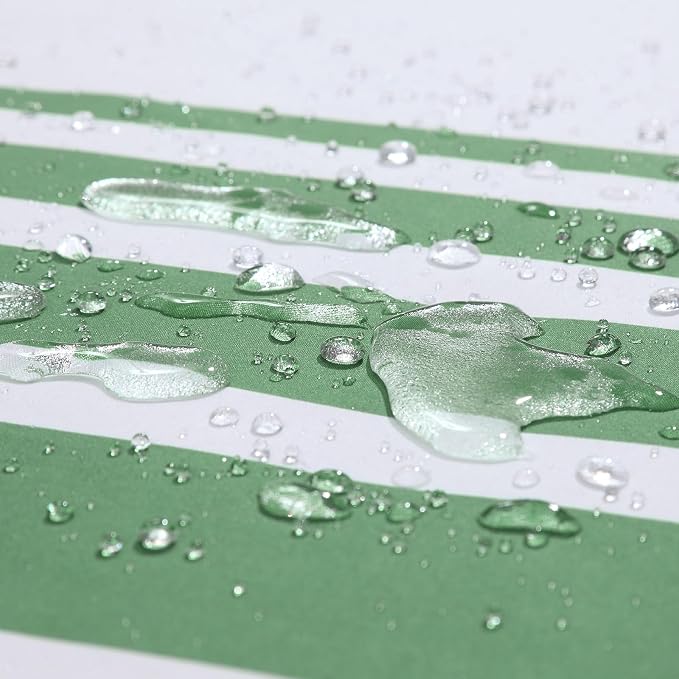 Extra Long Green and White Striped Shower Curtain 72x84 Inches, Waterproof - Image 4