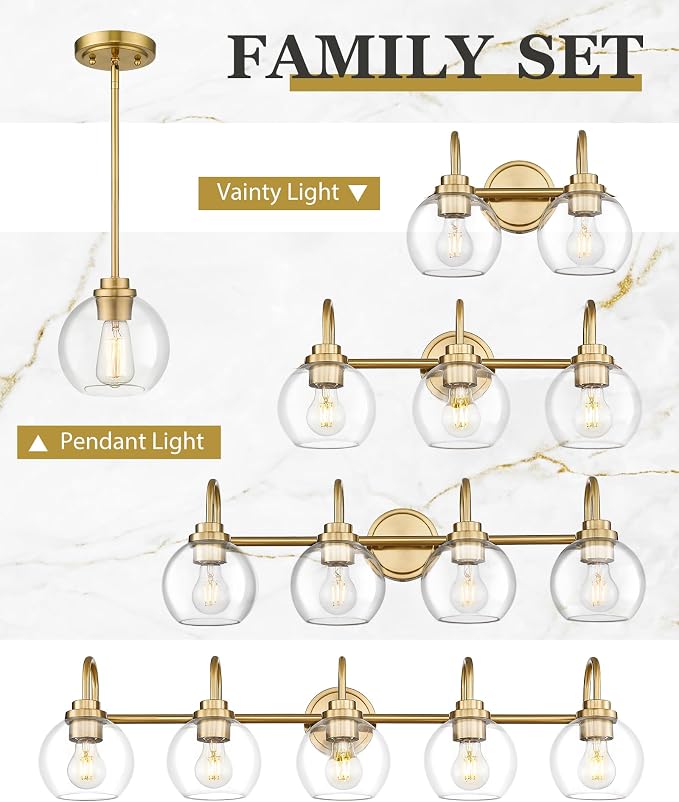 Bathroom Light Fixtures, 2-Light Brushed Gold Vanity Lights - Image 8