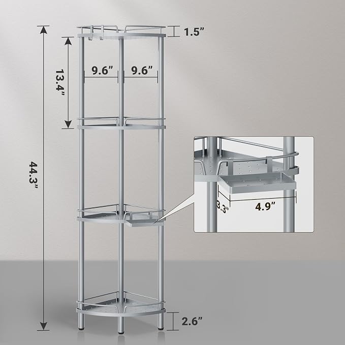 ELYKEN Corner Shower Caddy Standing, 4 Tier Rustproof Metal Shower Organizer - Image 2
