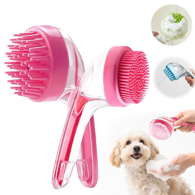 Pet Bath Brush with Shampoo Dispenser, Dog Bath Brush and Grooming Massage Brush by YOYNN