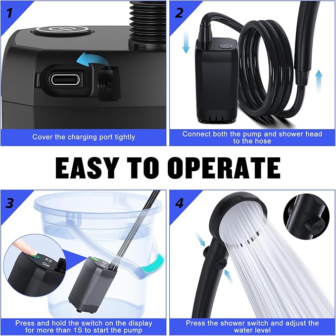 Portable Shower for Camping, Spopal 6000mAh Rechargeable Camping Shower - Image 5