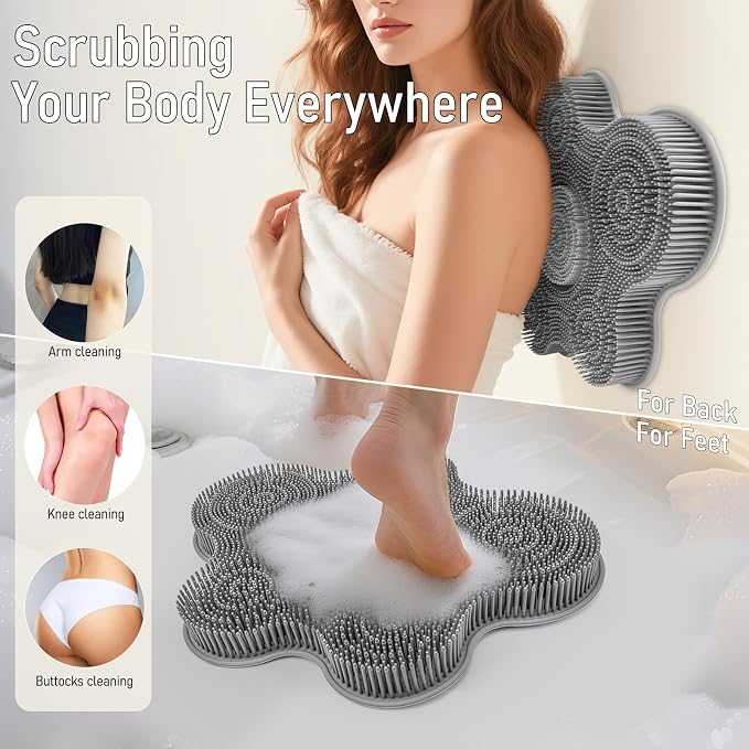 Shower Foot Scrubber Mat Silicone Back Exfoliating Cleaner, Feet Message Bath - Image 2