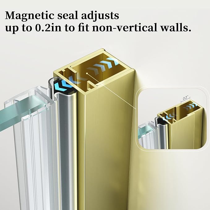 23.6-23.8" x 72" Frameless Hinged Shower Door, Single Swing Shower Panel - Image 5