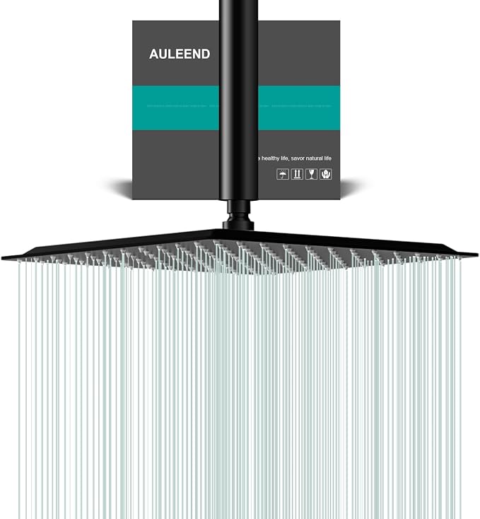 Square Rain Shower Head, High Flow Stainless Steel, Work by AULEEND