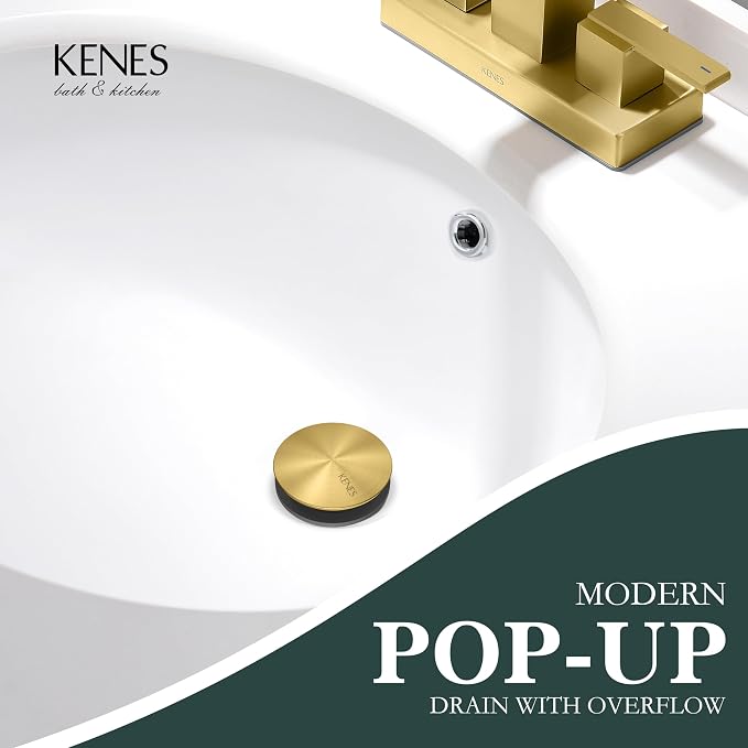 KENES Brushed Gold Pop Up Bathroom Sink Drain - Image 2