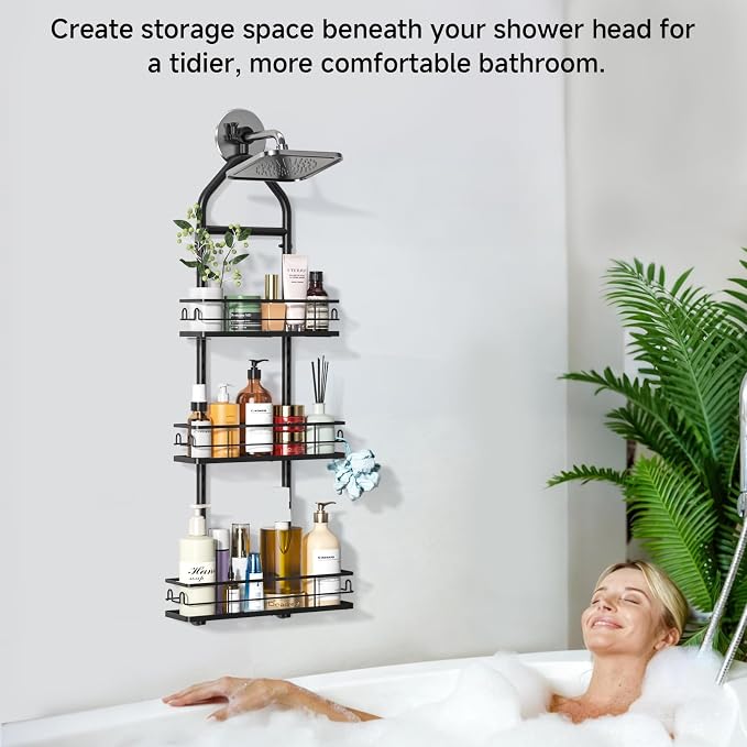 3 Tier Hanging Shower Head Caddy, Adjustable Hanging Shower Caddy Over - Image 2