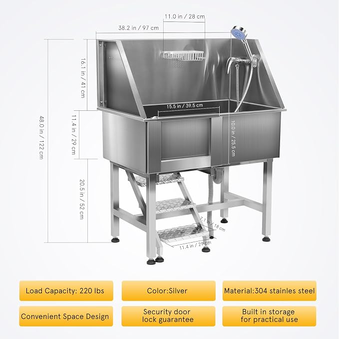 Redriver Stainless Steel Dog Washing Station, 38-Inch Dog Bathing Station Bath - Image 3