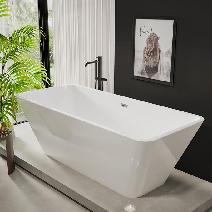 59" Freestanding Bathtub，Acrylic Deep Soak Tub, Glossy White, Easy Install - Image 5