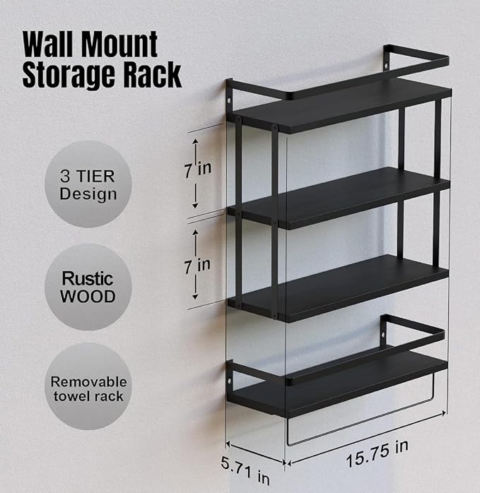 RICHER HOUSE 3+1 Tier Wall Mounted Floating Shelves Set of 2, Rustic Wood Wall - Image 2