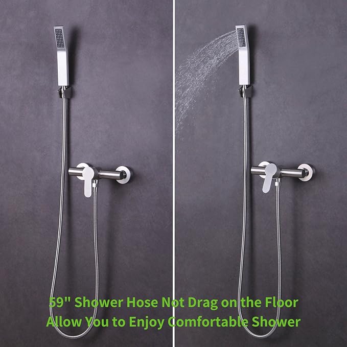 Brushed Nickel Shower Hose 59", Angle Simple Stainless Steel Replacement Head - Image 9