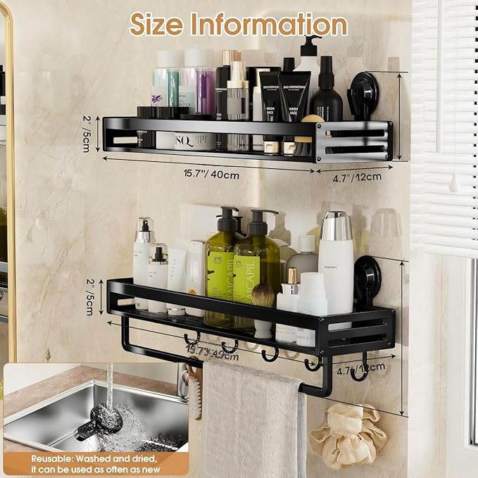 Shower Caddy Suction Cup, 15.8 inch 2 Pack Suction Shower Shelf - Image 3