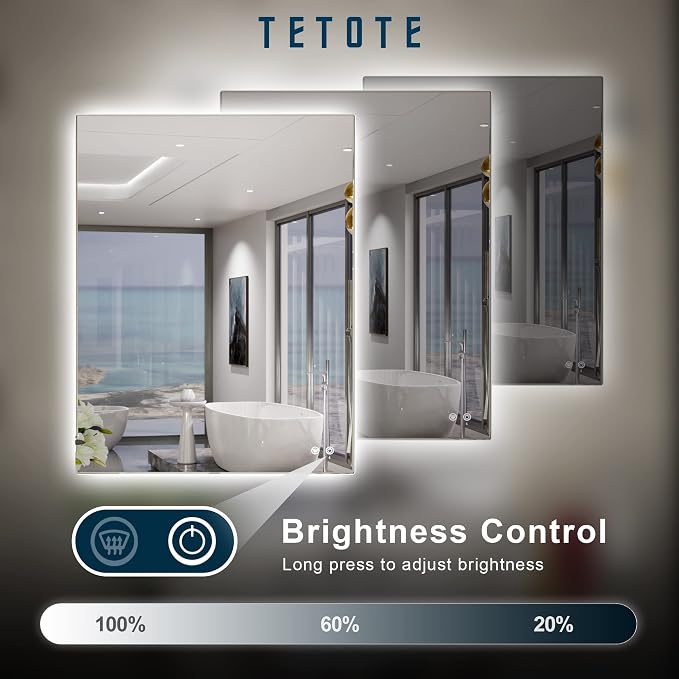 TETOTE 24 x 32 Inch LED Backlit Bathroom Vanity Mirror, Touch Button, Water - Image 4