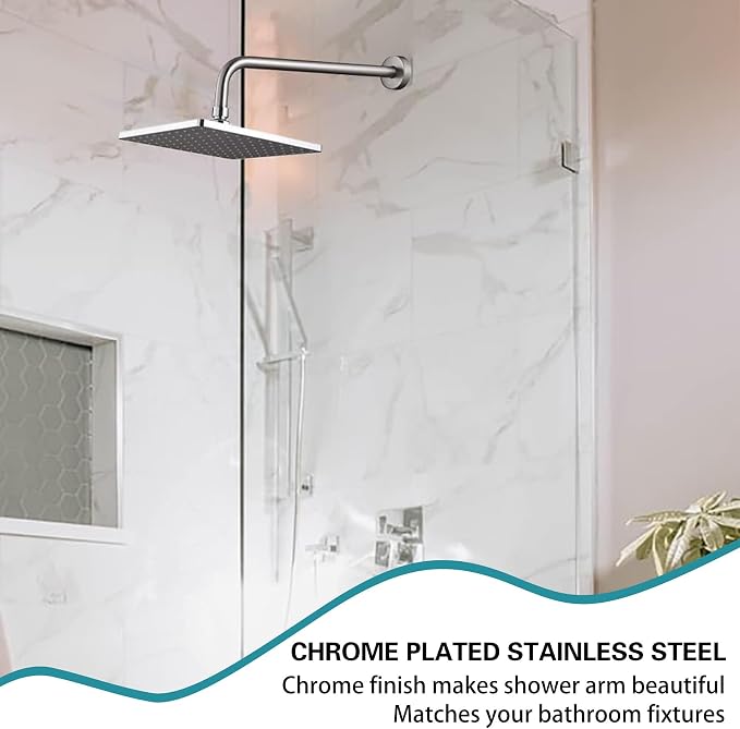 16 Inch Shower Arm with Flange, Stainless Steel 90 Degree Rain Shower Head - Image 3