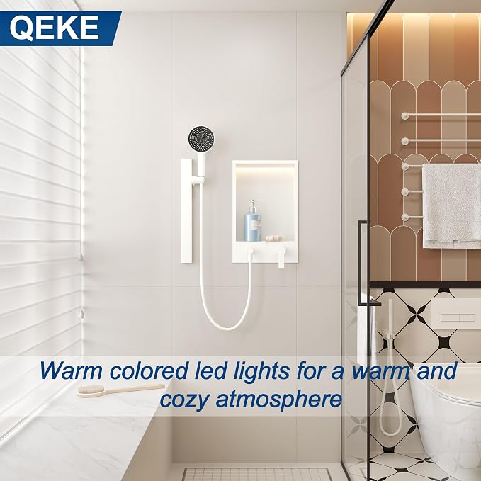 Shower Niche with Round Hand Shower, Sliding Bar and LED Light in Matte - Image 7