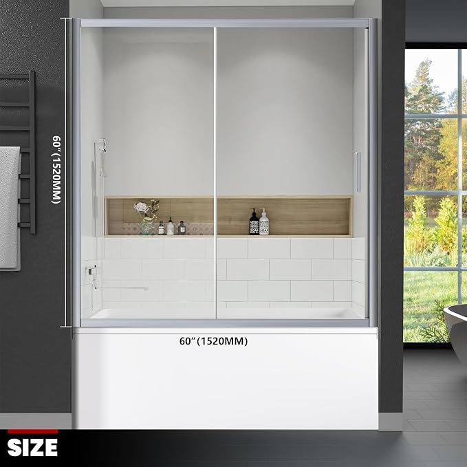 Bathtub Shower Glass Door 57"-59" W*60" H, Single Sliding Shower Doors - Image 5
