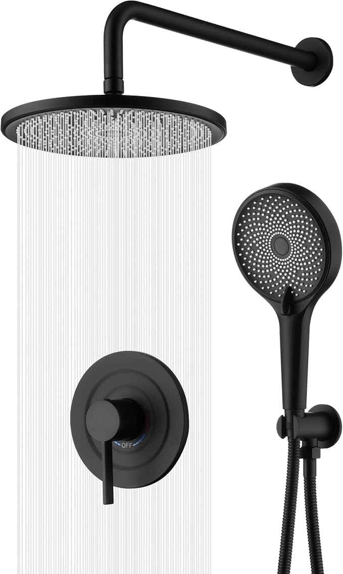 sumerain Matte Black Concealed Shower Faucet Set, Rain Shower System by SUMERAINFAUCETS
