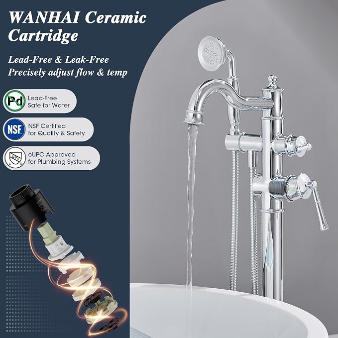Free Standing Tub Faucet, Qinkell Classic Roman Freestanding Tub Faucets - Image 6