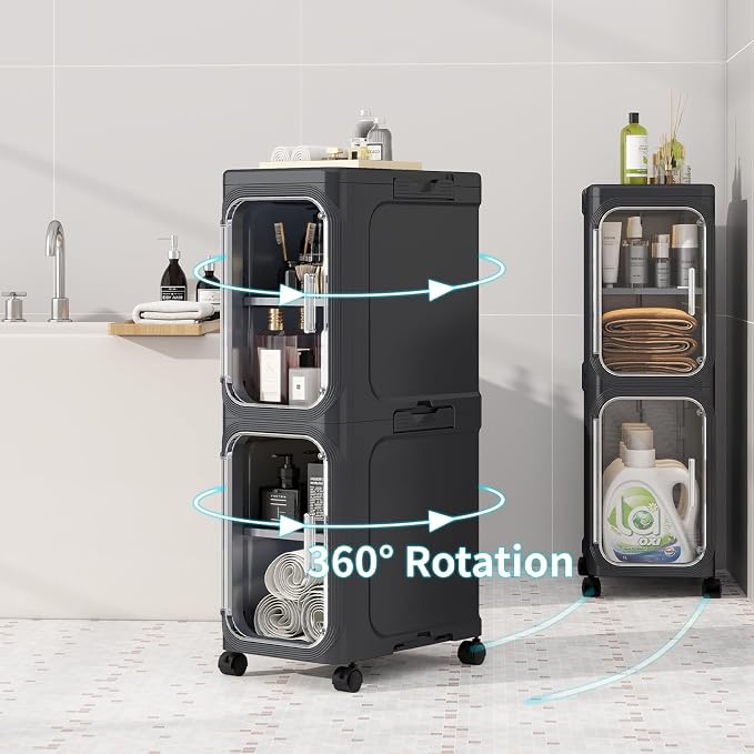 KHNR 2-Tiers Slim Bathroom Storage Cabinet, Foldable Storage Cabinets, Narrow - Image 7