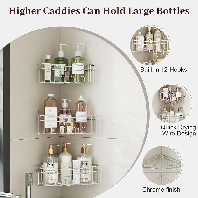 Chrome Shower Caddy Corner, Rustproof Bathroom Organizer Corner - Image 2