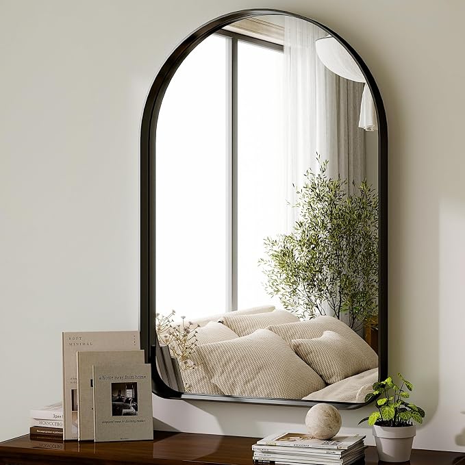 GLSLAND 26”x38“ Black Arched Bathroom Mirror by GLSLAND