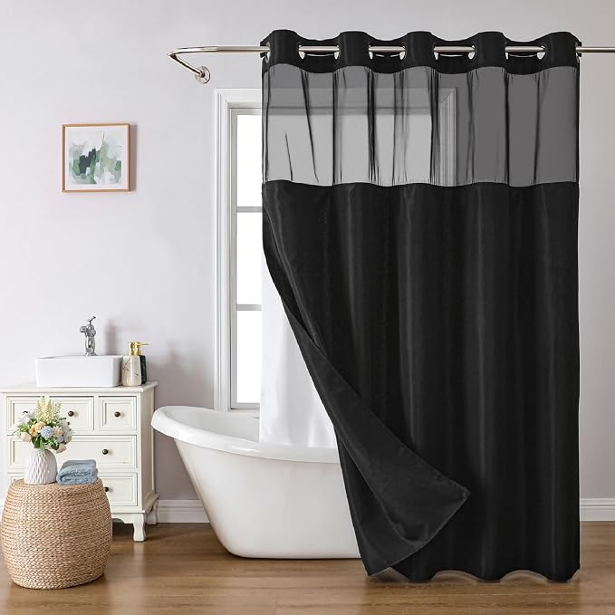 No Hooks Needed Linen Textured Shower Curtain by EACHOPE