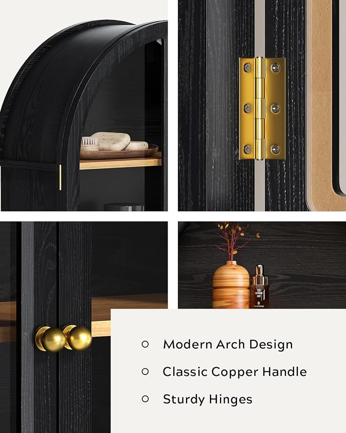 Small Arched Bathroom Wall Cabinet Modern Wooden Medicine Cabinet - Image 4