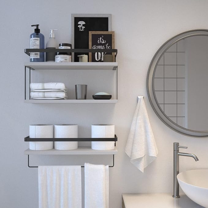 RICHER HOUSE 2+1 Tier Wall Mounted Floating Shelves Set of 2, Rustic Wood Wall - Image 4