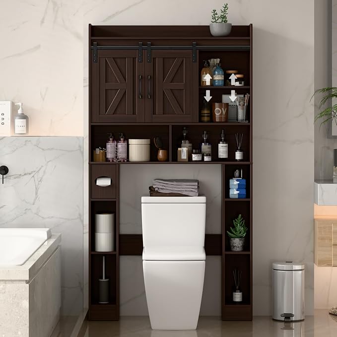 Over The Toilet Storage Cabinet, Farmhouse Toilet Cabinet Rack - Image 5