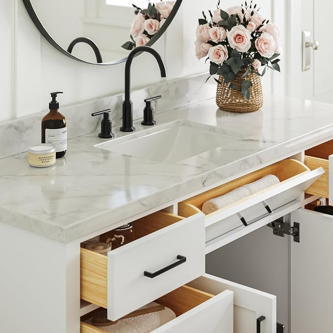 ARIEL Hepburn 61" White Bathroom Vanity - Image 4