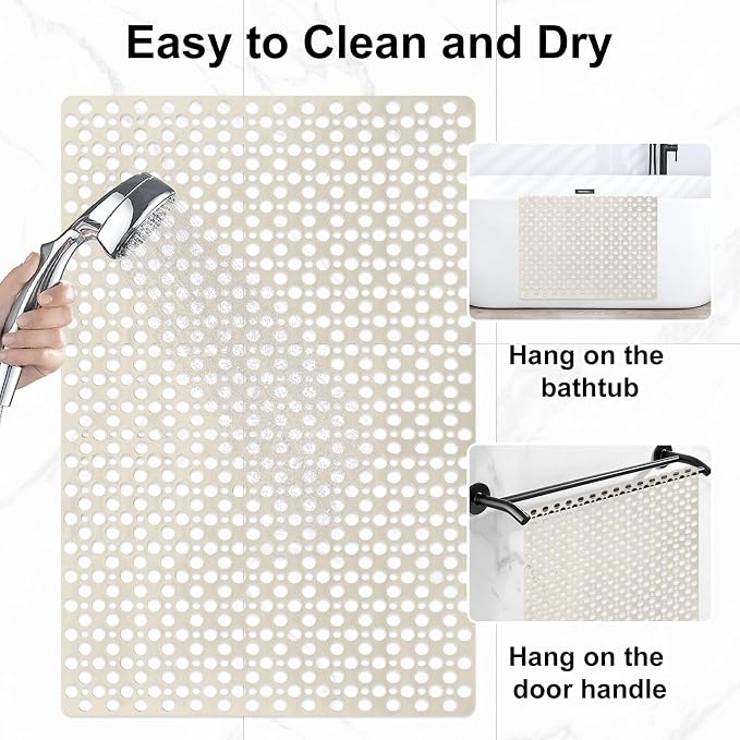 Anti Slip Shower Mat with Suction Cups, 31.5x47.2 Inch Quick Drain TPE Non Slip - Image 7