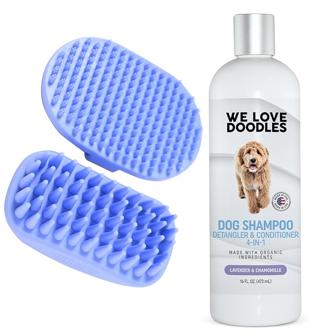We Love Doodles 2 PACK Pet Rubber Bath Brush and Dog Shampoo by WeLoveDoodles