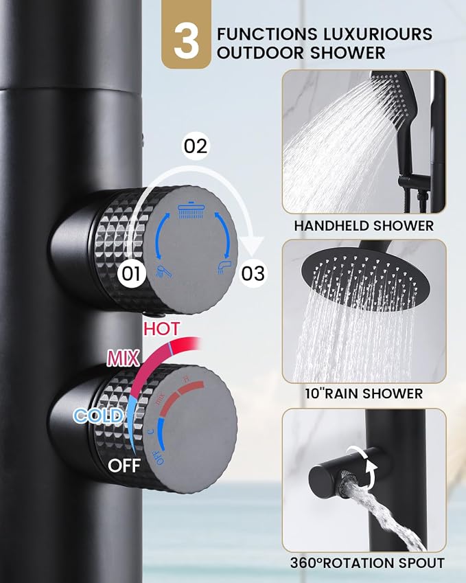 316 Marine Grade Stainless Steel Free Standing Outdoor Shower - Image 2