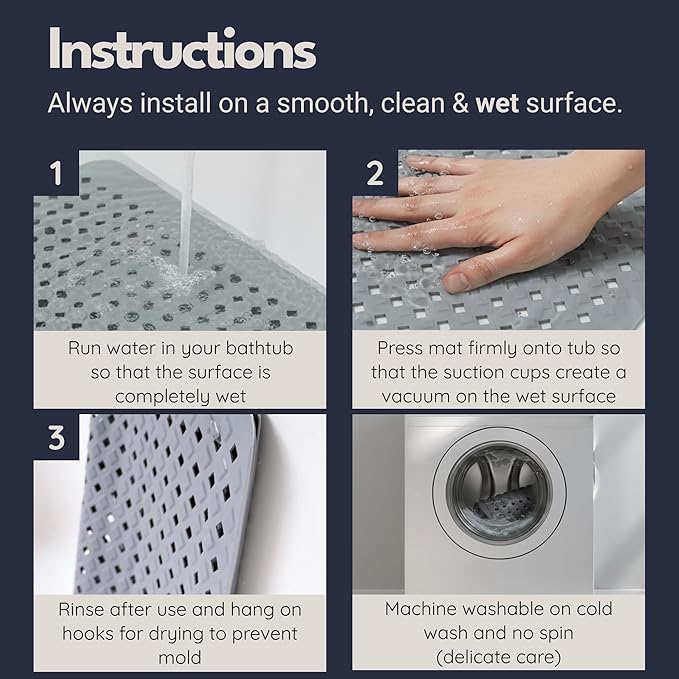 homerella® Bathtub Mat Non Slip 35x16, Incl. Hooks - Image 7