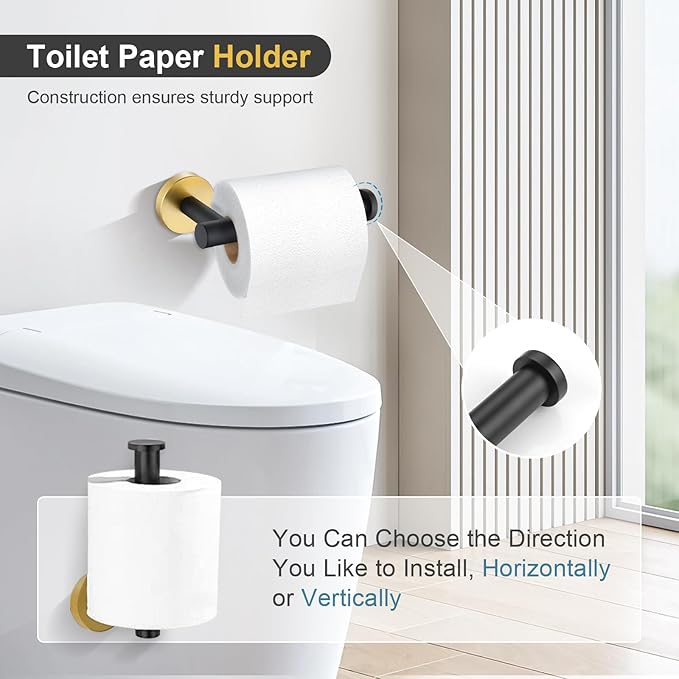 TQKAG Black and Gold Bathroom Accessory Set 5 Pieces, Round Stainless Steel - Image 4