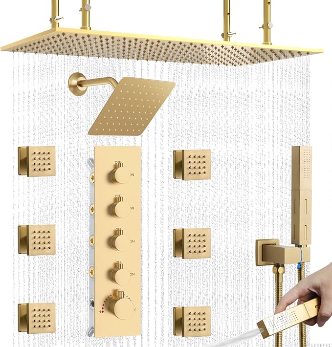 Dual Shower Heads System 16"x32" Ceiling Mount Rainfall and 6" Wall Mounted by NPYSVSSS