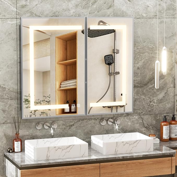 APRILSOUL 36X30 Inch Silver Bathroom Medicine Cabinet - Image 7