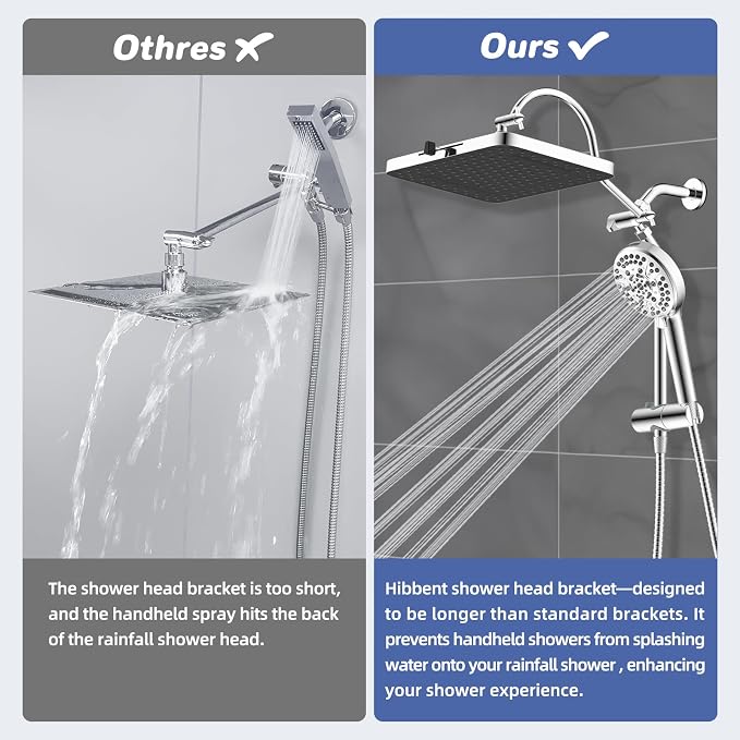 Hibbent Upgraded cUPC Certified 13'' Shower Head Combo, High Pressure 5 Spray - Image 5