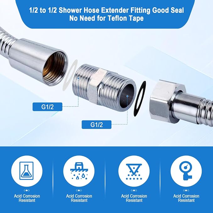 Shower Hose Extension, 1/2 to 1/2 Shower Hose Adapter, Used to Connect Two Hoses - Image 3