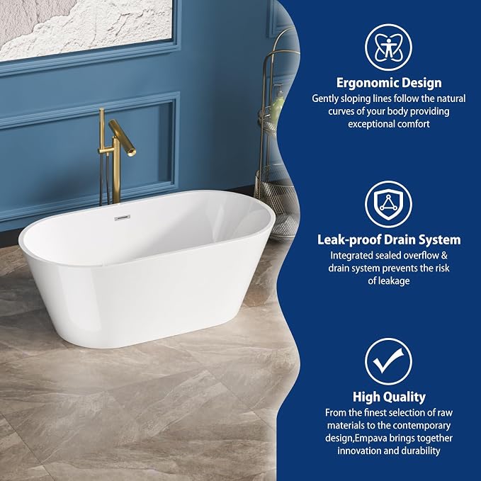 Sarlai 59 Inch Acrylic Freestanding Soaking Bathtub Contemporary Soaking White - Image 5