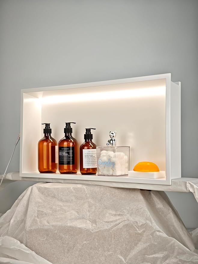 24"x12" Lighted Shower Niche ，Stainless Steel Waterproof Shower Storage - Image 8