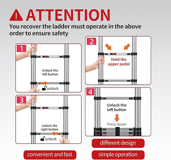 Telescoping Ladder, 13.5FT Aluminum Multi-Purpose Collapsible Ladder - Image 9