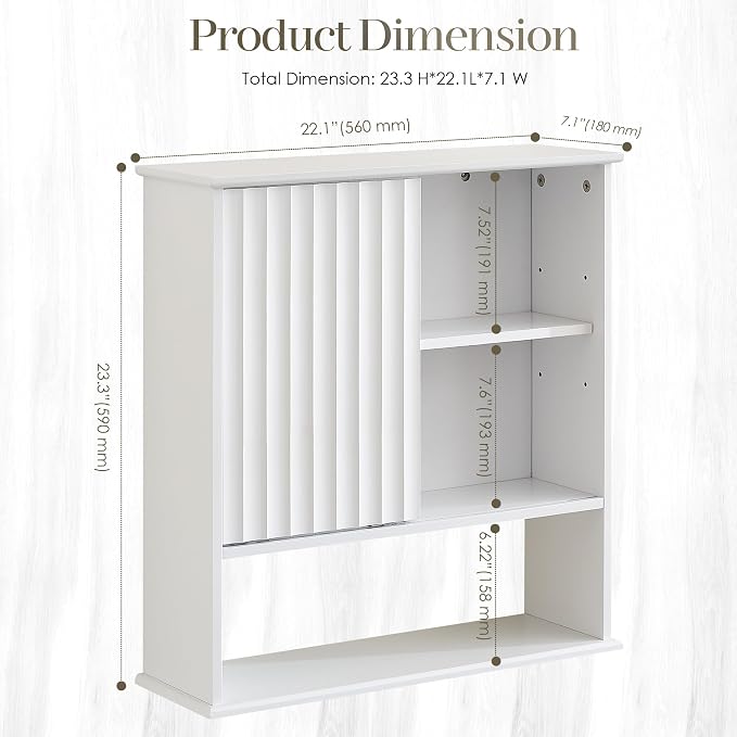 22.5 x 23.5 inch Bathroom Wall Cabinet, Medicine Cabinet Wall Mounted w/Fluted - Image 2