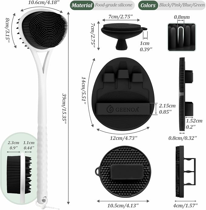 Silicone Back & Body & Face Scrubbers Set 4PCS, 15.35’’ Soft Back Scrubber - Image 2